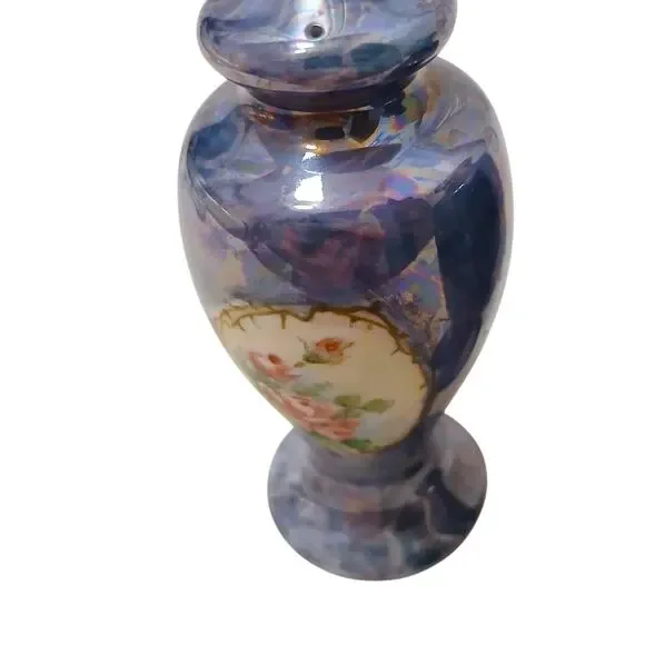 Antique Victorian Rose Salt & Pepper Shakers Blue Iridescent Noritake Japan VNTG - Picture 9 of 16